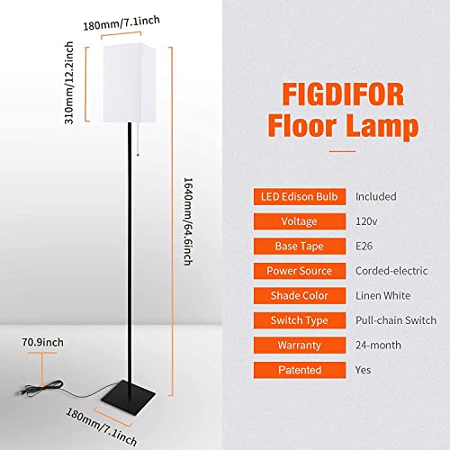 Figdifor Floor Lamp For Living Room, Modern Standing Lamp Stand Up Lamp With Linen Shade, Simple Design Tall Floor Lamp For Bedroom, Office, Kids Room, Reading, Bulb Included, Black #TOP2