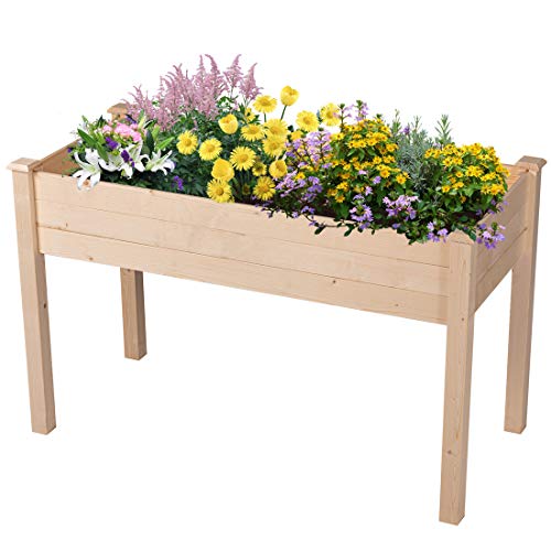 GOOD LIFE Outdoor Patio Wooden Raised Garden Bed Elevated Planter Flower Box Nature Color LNG379 - Thumbnail 3