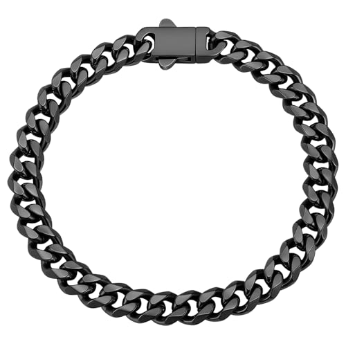 Fiusem 7mm Black Cuban link Mens Bracelet, 7.9" Length