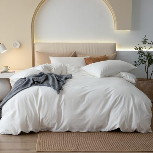 JIYUAN Oversized King Plus Washed Cotton Duvet Cover Set Relaxed Linen Feel