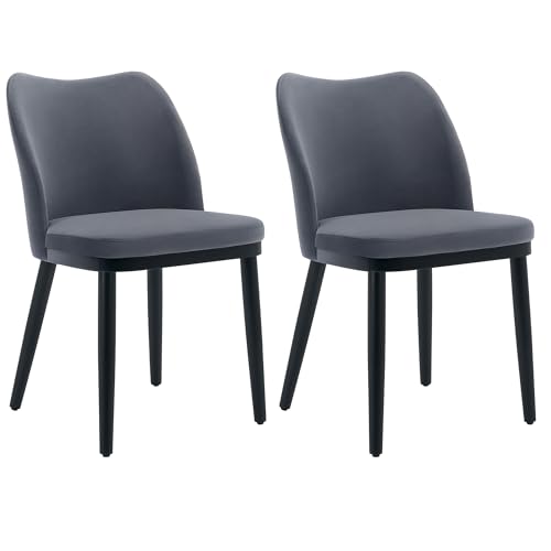 GarveeHome Velvet Upholstered Dining Chairs Set of 2, Modern Kitchen Side Chairs with Padded Seat, Back and Wooden Legs for Dining Room, Kitchen, Restaurant, Dark Grey
