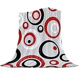 NICECOME Flannel Fleece Blanket Throw, Modern Red Black Geometric Circle Abstract Art Ultra Soft War
