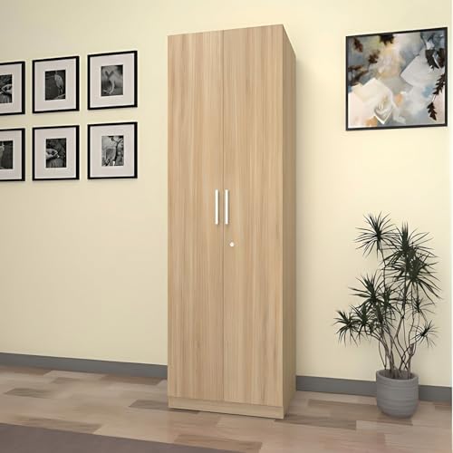 Image of Amazon Brand - Solimo Kiano 2 Door Wardrobe | 1 Hanger Rod & 4 Shelves | Cupboard | 60L x 45W x 180H CM | Wood Oak Light Finish | DIY