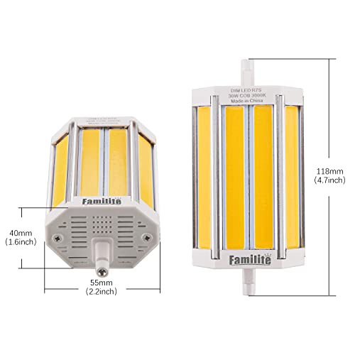 Familite R7S Led Bulb 118Mm, 30W Cob Dimmable J118 Flood Light, 150W Halogen T3 Replacement For Torchiere Wall Sconce Work Light Banker Light, Warm White 3000K #TOP1