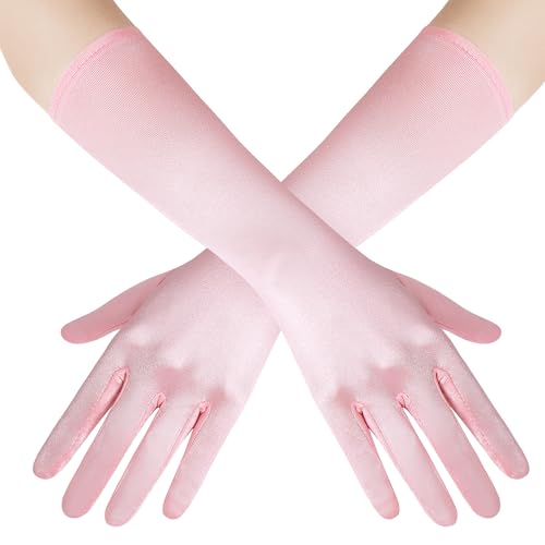 Guantes largos de satén elásticos longitud al codo color sólido