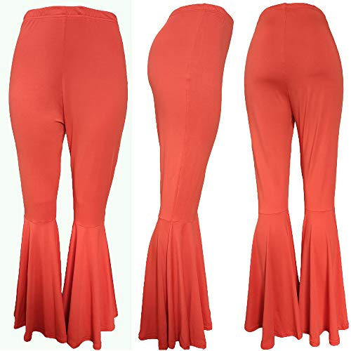 GUOLEZEEV Women Flare Pants Elastic High Rise Bell Bottom Wide Leg Trouser XL Red2