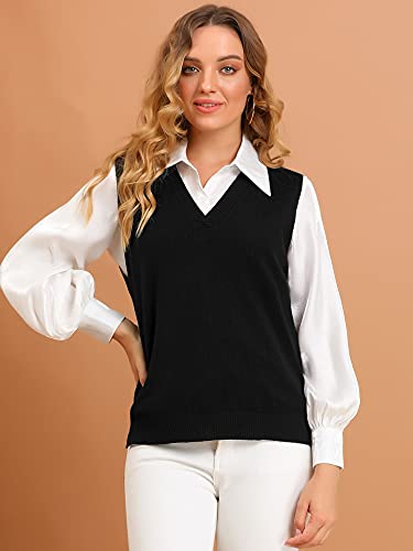 Allegra K Women's V Neck Sweater Vest Knit Pullover Sleeveless Sweater Top3