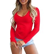 OQQ Womens Shirts Ruched Long Sleeve V Neck Basic Spring Crop Tops Stretch Fall Fashion Tee Shirts