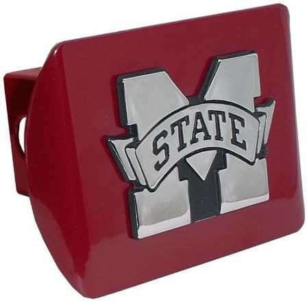 Mississippi State University "Maroon with Chrome “M State” Emblem" NCAA College Sports Trailer Hitch Cover Fits 2 Inch Auto Car Truck Receiver