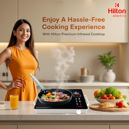 Image of Hilton Electric Premium 2200-watt Radiant Infrared Cooktop|3 Preset Functions | Digital Display | Timer Control | Over Heating Protection | Suitable for all Utensils (1 Year Warranty)