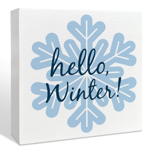 NKBINLILI Rustic White 5*5 inches Christmas Wooden Box Sign, Indoor Table Decor, Wall Decor