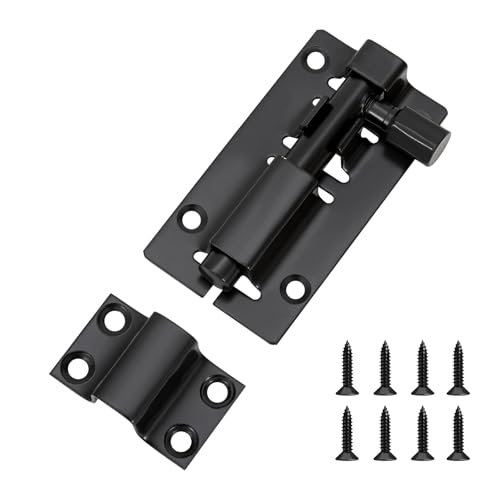 JelKen Door Lock Bolts 3(75mm) Heavy Duty Black Door Latch Slide Bolts Lock with Screws for Bathroom Bedroom Shed Garden Toilet 3 Inch