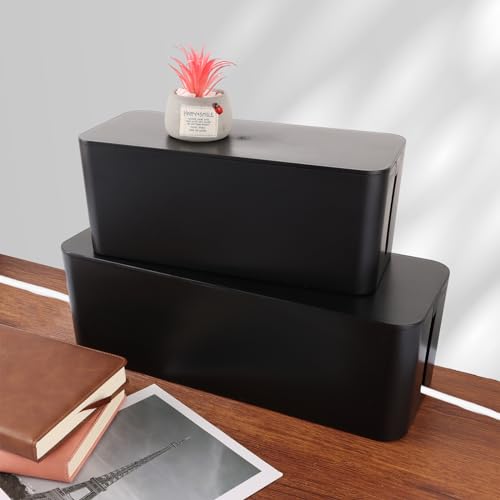 MUXHEL 2 Stück Kabelbox Schwarz, Kabelmanagement Box, Kabel Organizer, Kabel-Versteckbox, Cable box-32 x 13 x 13.5CM & 40.5 x 13.6 x 15.7CM, Robuster Kunststoff 2 Seitliche Kabelführungen