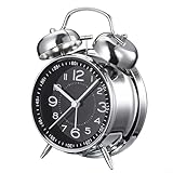 Sveglia da comodino con campanelle meccaniche, funzionamento silenzioso, perfetta per bambini e adulti (nero)