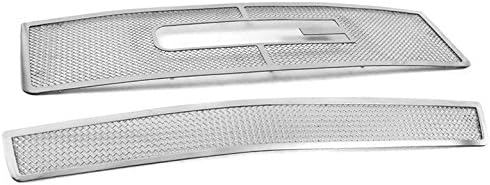 Front Bumper Stainless Steel Mesh Upper + Lower Grille Insert Combo 2pcs Set [Emblem Cutout] Compatible with 2007-2013 GMC Sierra 1500 New Body Style