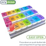 EZY DOSE Weekly (7-Day) Pill Case, Medicine Planner, Vitamin Organizer Box, Daily Planner, Push Button Compartments, Convenient and Easy to Use, 3 Times a Day, Rainbow Lids, BPA Free | Weekly Pill Case, Medicine Planner, Daily Vitamin Organizer, 3 Ti
