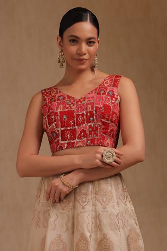 Image of Soch Womens Georgette Floral Print Padded Blouse with Zari