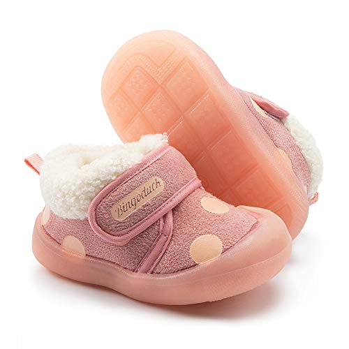 Meckior Toddler Baby Boys Girls Cozy Furry Sneakers Non-Skid Dot Soft Warm Running Walking Shoes Kids Ankle Boots