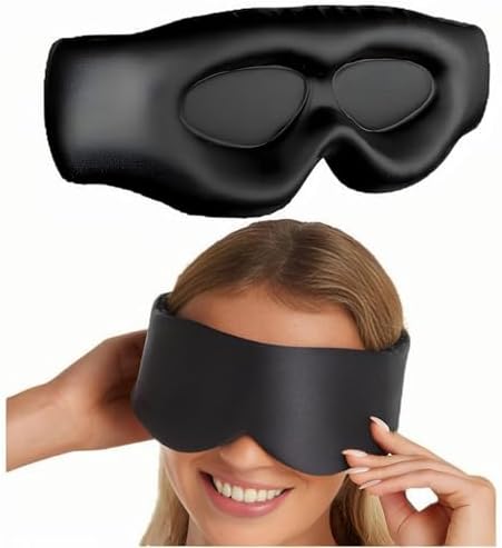3D Silk Sleep Mask with Eyecups - Blackout Sleep Mask for Men & W...