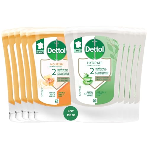 DETTOL - Pack of 5 No Touch Honey & Vanilla Refills and 5 No Touch Aloe Vera & Bamboo Refills - 10 Refills