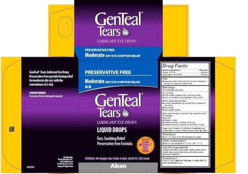 GenTeal Tears Lubricant Eye Drops, Moderate Liquid Drops, SingleUse Vials,1 pack of 36 ct , 0.03 Fl Oz