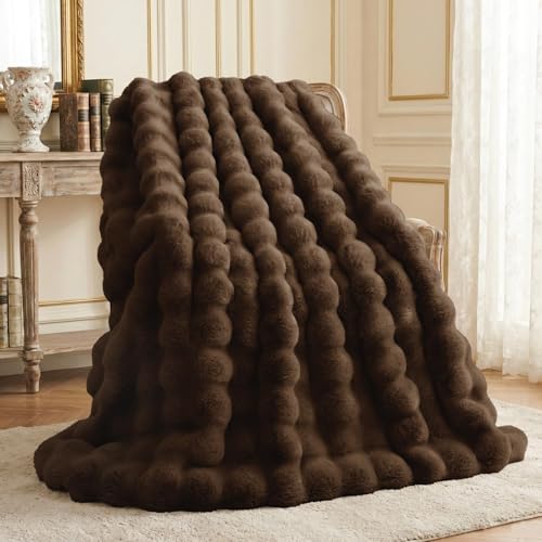 L'AGRATY Bubble Fellimitat Kuscheldecke Decke 100x150, Kakaobraun