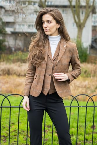 Women's Oak Brown Wool Blend Tweed Herringbone Checkered Blazer Waistcoat2