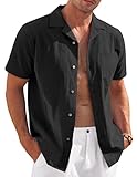 COOFANDY Mens Cuban Shirts Casual Short Sleeve Linen Shirts Lightweight Summer Beachwear (Black Small)
