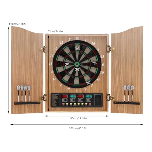 Dart Board Cabinet Smart Dartboard with 12 Darts Electronic Dart Board with Digital Cricket Scorekeeping and Dart Set Perfect for Family Game Rooms (Yellow)