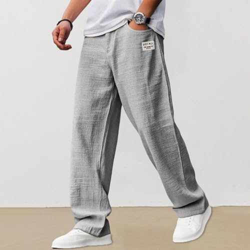 Pantalon De Cuisine Homme, Pantalon Homme en Lin Et Coton Uni avec Poches À Cordon Long D Extérieur en Lin Léger D Été Moderne Et Décontracté Ample De Plage – vue 3