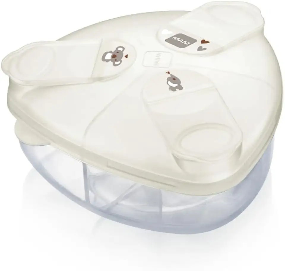 MAM Baby Porta Leite em Pó Com 3 Compartimentos de 40g Com Tampa Antivazamento e Forma Triangular, Neutro