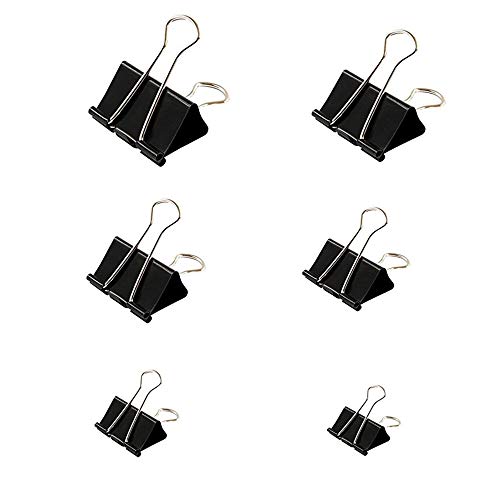 Pince Double Clip, Foldback Pinces, Lot de 120 Papier Métal Pince a Dessin pour Notes Papier à lettre Clip Fournitures de bureau, 6 tailles assorties, Noir Cover