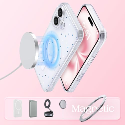 Coque iPhone 17 transparente MagSafe antichoc fine dos rigide PC bleu - 3
