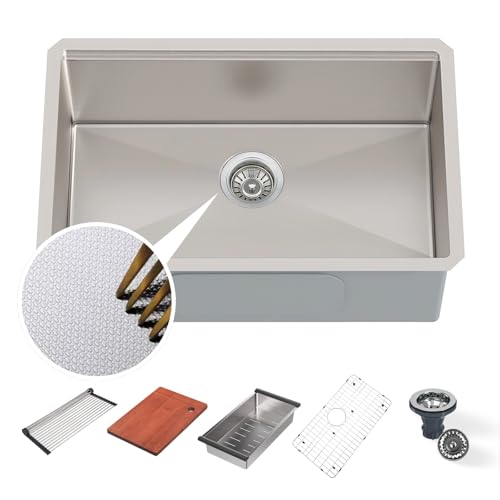 Beleeb 30' x 19' Kitchen Workstation Sink - 10' Deep Basin, 3D Embossed Undermount, Scratch...