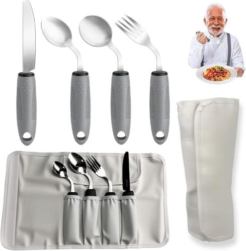 agctrler 42° Winkel Parkinson Besteck (4-teilig), Adaptives Besteckset, 85 g Gewichtetes Besteck bei Handzittern und Arthritis – Ergonomische...
