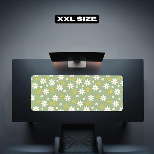 Image of Daisy Bloom Premium Desk Mat | Anti-Skid | Anti-Slip | 90 * 42 cm | Laptop Mat for Work from Home /Office /Gaming- Extended Mouse pad and Keyboard Desk mat