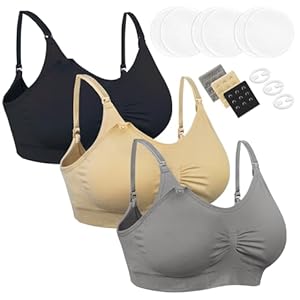 Chalier Cmfort 3 Pcs Damen Still BH Nahtloser Still-BH Schwangerschafts mit zusätzlichen BH-Verlängerungen und Clips und Stilleinlagen