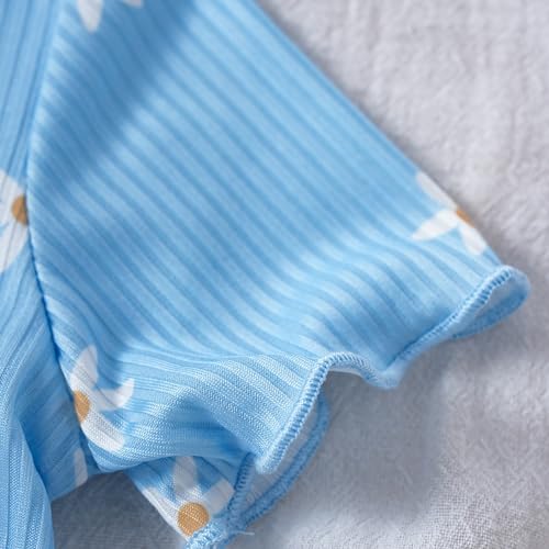 Conjunto de moletom casual para meninas, com estampa floral, babados, gola redonda, manga curta + sh