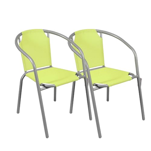 THE SECRET HOME - Pack de 2 Sillas en Lona para Jardín - Silla de Acero Apilable - Asiento de Exterior para Balcón, Terraza y Jardín con Asiento de Tela (Verde)