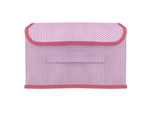 Image of Non Woven Multipurpose Zig Zag Storage Box /Bin With Lid & Side Handle Wardrobe Closet Organizer For Clothes, Toys, Books (Pink, Pack of 2)