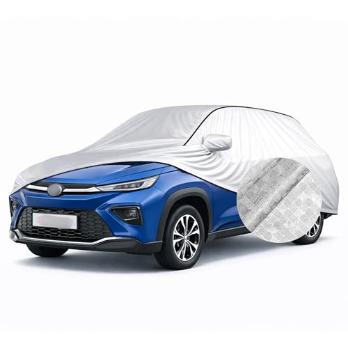 Image of SEAZEN Waterproof Car Cover for Toyota Urban Cruiser | Dustproof, UV & Scratch Resistant Soft Cotton Lining | Triple Stitched, Mirror Pockets & Elastic Hem | Metallic Silver with Black Piping