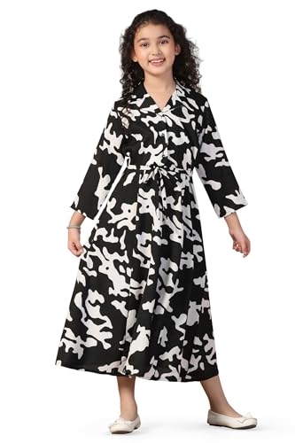 Image of Fashion Dream Girls Calf Length Abstract Printed Dress|Western Midi Dresses|Long Frock for Kids