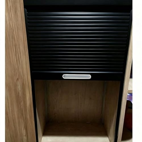 Puerta Plegable Acordeon Puerta Tambour de ABS Negro, Kit de Puerta Corredera Enrollable para Despensa de Cocina, Armarios de RV, Almacenamiento de Oficina y Cerramientos(51x66cm(20x26in))