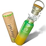 AuruA® Thermosflasche Edelstahl Trinkflasche für Kinder und Erwachsene, nachhaltige Isolierflasche Metall, BPA-frei plastikfrei auslaufsicher (Grün-Gelb, 600 ml)