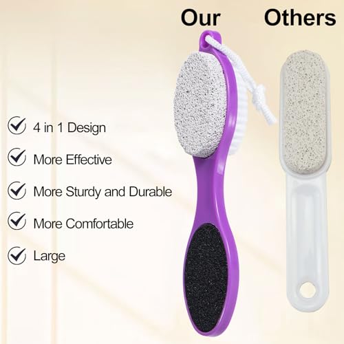 Beomeen Pumice Stone Brush for Feet 4 in 1, Foot File Callus Remover, Foot Rasp and Sand Paper Pedicure Tools with Handle, Shower Foot Scrubber, Soft Smooth Feet for Home Foot Care,2 Pack