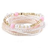MengPa Beaded Bracelets for Women Trendy Stacks Boho Bead Bracelet Pack Friendship Jewelry Beige 3207D
