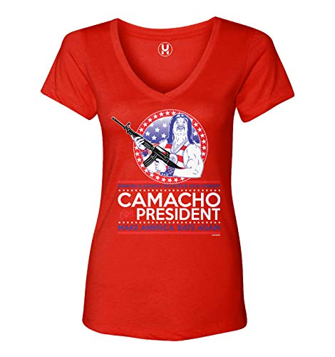 Camacho for President - Parody Funny Ladies V-Neck T-Shirt (Red, Medium)