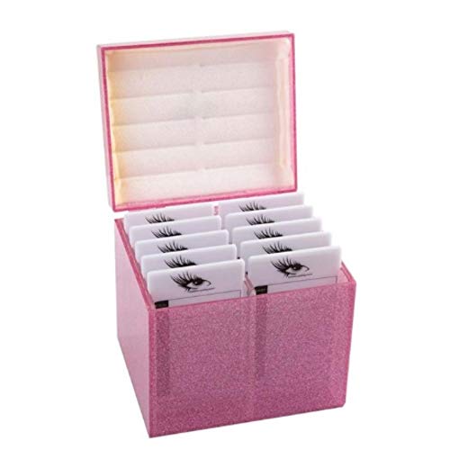 10 Layers Acrylic Eyelash Storage Box, Grafting Eye lashes Extension Close-Packed Display, Makeup Organizer False Eyelashes Glue Pallet Holder, Eyelash Box Extension Tool (Pink)