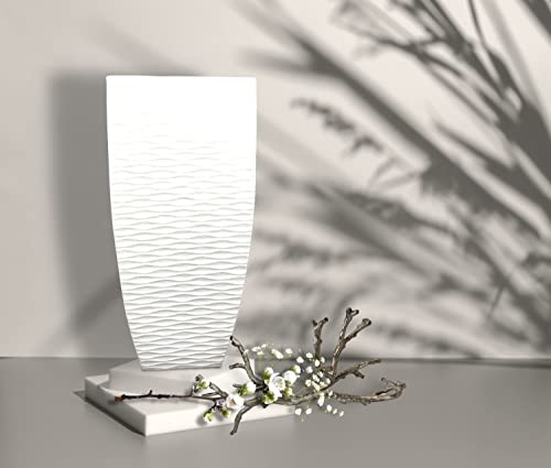 Cypress & Alabaster Eco-Friendly White Waves Cylinder Column Fiberglass Indoor/Outdoor Planter Pot - 11" Wide, Plants, Weather Resistant, Real/Fake Plants, Flower Pot, Artificial Trees, Home Décor #TOP5