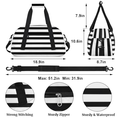 Black And White Stripe Kids Duffle Bags for Boys Girls, Sport Gym Bag Waterproof Travel Overnight Weekender Bag Teen Dance Gymnastics Sleepover Bag2
